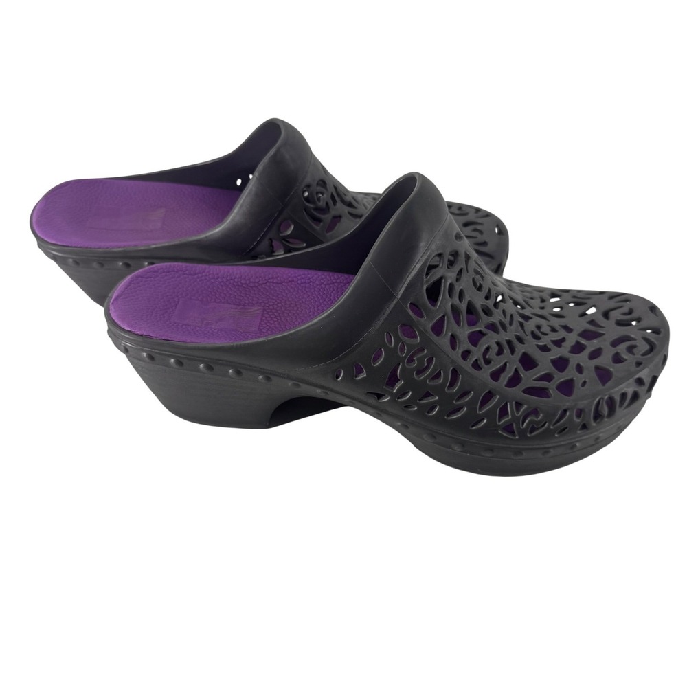 Dansko Laser Cut Clog Mules Gray Purple Floral Filigree Slip On Shoes Womens 39 - Picture 8 of 11